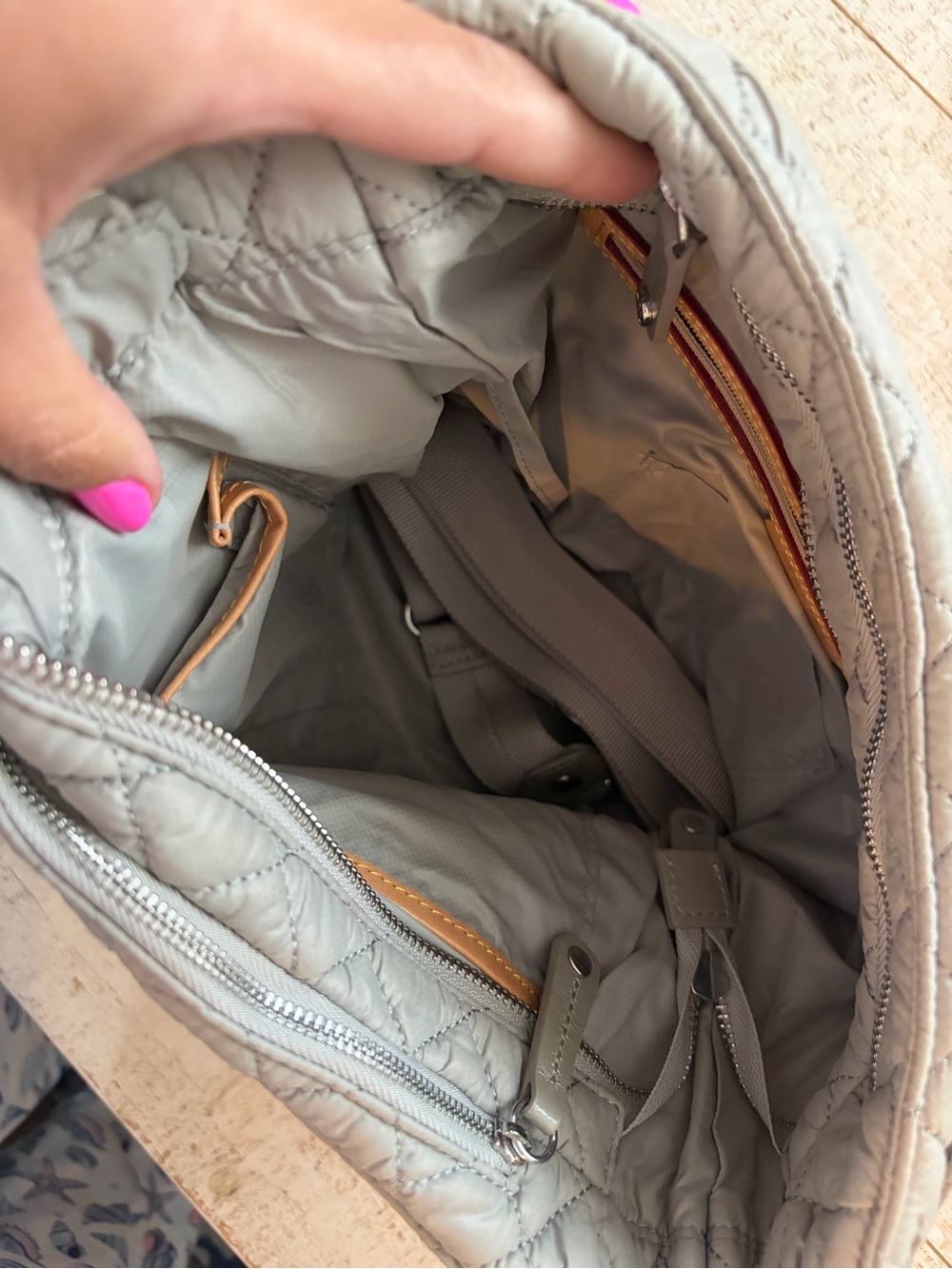 MZ Wallace Quilted Light Gray Nylon Shoulder Bag - Picture 5 of 7